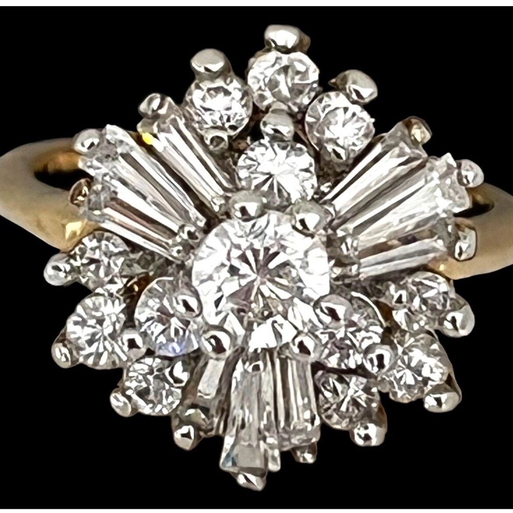 Vintage 1970s Ring Size 9 Uncas CZ Cluster Starburst Gold Plated - 14Q